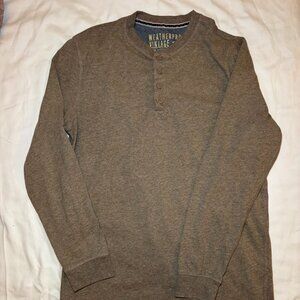 Men's Weatherproof Vintage, Long Sleeve Henley, Size M, Brown, Casual, Classic
